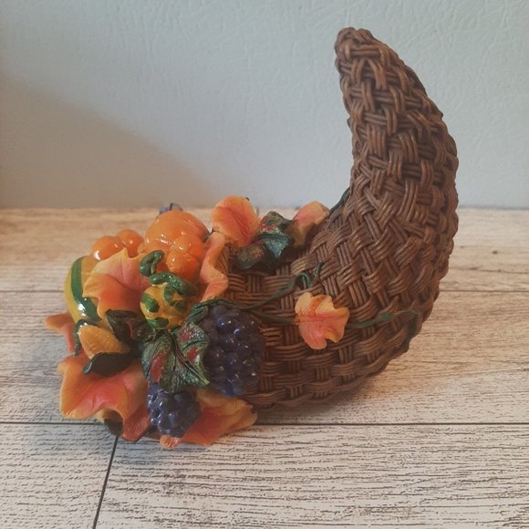 K's Collection Thanksgiving Cornucopia Pumpkin Gourds Grapes 3 1/2" tall - Picture 3 of 9